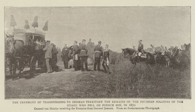 1870 में फ्रांसीसी मिट्टी पर गिरने वाले गार्ड के प्रशिया सैनिकों के अवशेष जर्मन क्षेत्र में स्थानांतरित करने का समारोह द्वारा अंग्रेजी फोटोग्राफर
