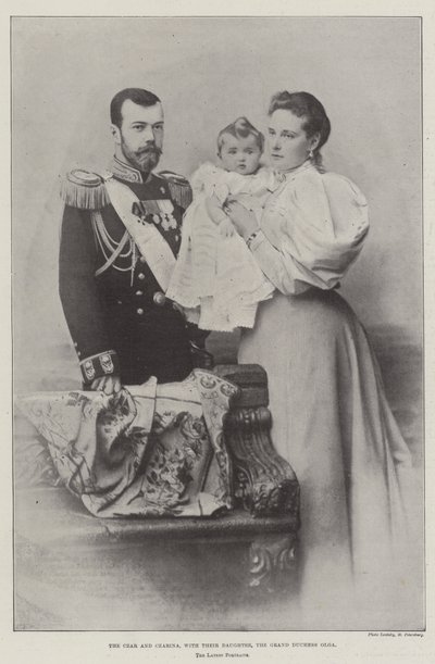 Czar और Czarina, अपनी बेटी, ग्रैंड डचेस ओल्गा के साथ द्वारा English Photographer