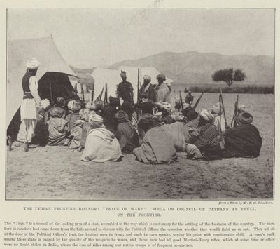 द इंडियन फ्रंटियर रिसिंग, पीस या वॉर थिर पर जिरगा या पठान की परिषद, सीमांत पर द्वारा अंग्रेजी फोटोग्राफर