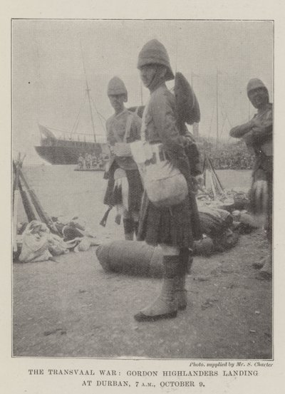 ट्रांसवाल वॉर, गॉर्डन हाईलैंडर्स डरबन में सुबह 7 बजे, 9 अक्टूबर द्वारा अंग्रेजी फोटोग्राफर