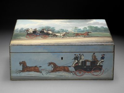 टैगलेओनी प्रिंट्स के दृश्यों के साथ चित्रित एक सिगार बॉक्स, c.1840 (फ्रूटवुड पर तेल) (बैक व्यू के लिए 285536 देखें) द्वारा अंग्रेजी स्कूल