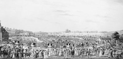 25 मई 1822 को जी, हम्फ्रे द्वारा प्रकाशित बकिंघम पैलेस में महामहिम के ड्राइंग रूम से जाने और वापस आने वाली कंपनी का एक सही प्रतिनिधित्व द्वारा अंग्रेजी स्कूल