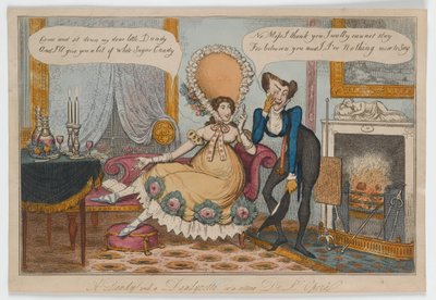 एक डैंडी और एक डंडीज़ेट या एक रीटॉर डी लोपर, c.1820 (हाथ से रंगीन उत्कीर्णन) द्वारा अंग्रेजी स्कूल