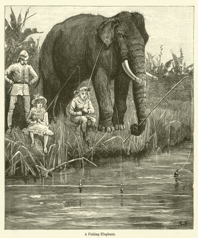 एक मछली पकड़ने वाला हाथी (उत्कीर्णन) द्वारा अंग्रेजी स्कूल