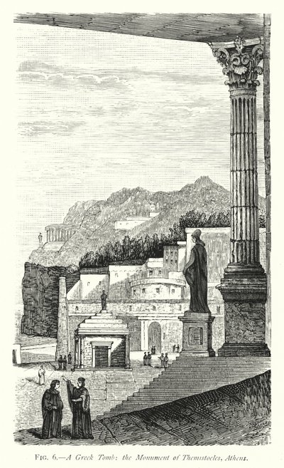 एक ग्रीक मकबरा, थिमिस्टोकल्स का स्मारक, एथेंस (उत्कीर्णन) द्वारा अंग्रेजी स्कूल
