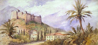 एटलस पर्वत में एक पहाड़ी किला, c.1860-70 (कागज पर जल रंग) द्वारा अंग्रेजी स्कूल