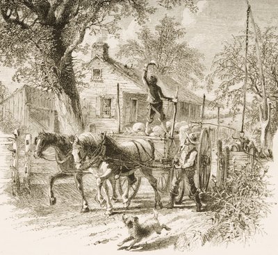 1876 में द रिलिजियस ट्रैक्ट सोसाइटी द्वारा प्रकाशित &39;अमेरिकन पिक्चर्स&39; से कांस में एक होमस्टेड द्वारा अंग्रेजी स्कूल