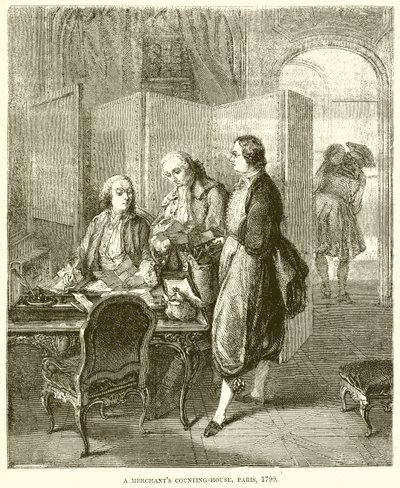एक व्यापारी काउंटिंग-हाउस, पेरिस, 1790 द्वारा अंग्रेजी स्कूल