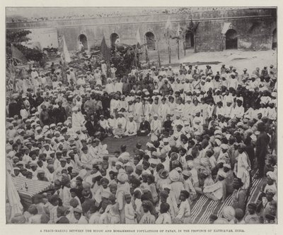 भारत के काठियावाड़ प्रांत में पाटन की हिंदू और मुस्लिम आबादी के बीच एक शांति-निर्माण (उत्कीर्णन) द्वारा अंग्रेजी स्कूल