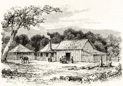 ए स्क्वैटर स्टेशन, c.1880, हावर्ड विलोबी द्वारा &39;ऑस्ट्रेलियन पिक्चर्स&39; से, धार्मिक ट्रैक्ट सोसायटी, लंदन, 1886 द्वारा प्रकाशित द्वारा अंग्रेजी स्कूल