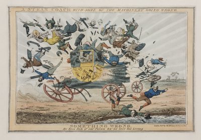 मशीनरी के कुछ गलत होने पर स्टीम कोच, c.1825 द्वारा अंग्रेजी स्कूल