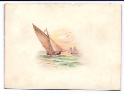 चांदनी में नौकायन नौकाओं के साथ एक विक्टोरियन नव वर्ष कार्ड, c.1895 द्वारा अंग्रेजी स्कूल