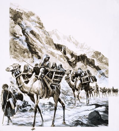 एक ऊंट ट्रेन खैबर दर्रे से होकर जाती है द्वारा अंग्रेजी स्कूल