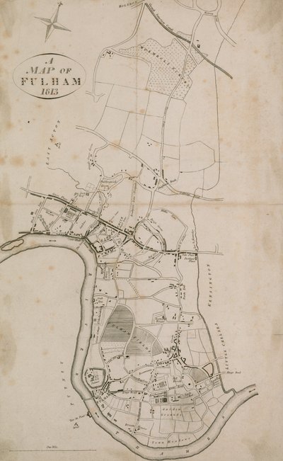 फुलहम, लंदन का नक्शा, 1813 द्वारा अंग्रेजी स्कूल