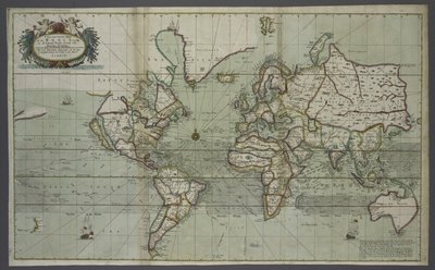 समुद्र के एटलस से दुनिया का एक नया और सही नक्शा, 1707 (हाथ के रंग का प्रिंट) द्वारा अंग्रेजी स्कूल