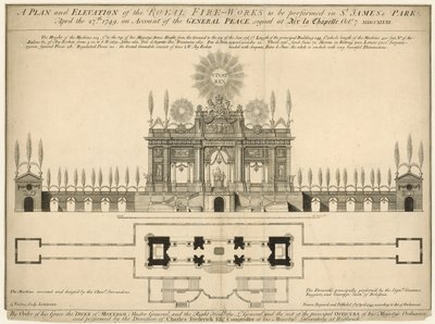 27 अप्रैल 1749 को सेंट जेम्ज़ पार्क में रॉयल पटाखों की एक योजना और प्रदर्शन द्वारा अंग्रेजी स्कूल