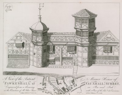 Fawkeshall या Vauxhall के Antient Manor हाउस का दृश्य द्वारा अंग्रेजी स्कूल