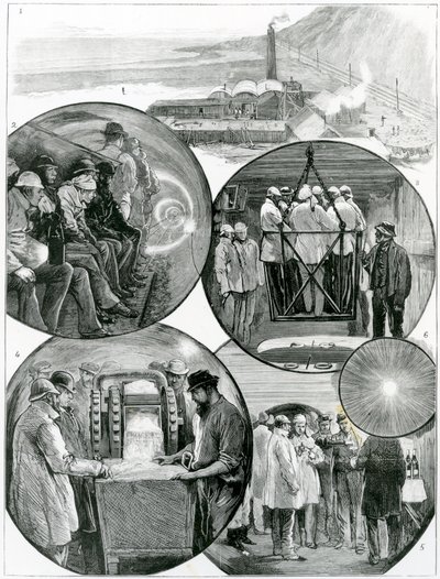 चैनल टनल की यात्रा, द ग्राफिक 4 मार्च, 1882 का चित्रण द्वारा अंग्रेजी स्कूल