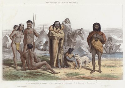 दक्षिण अमेरिका के आदिवासी (रंगीन उत्कीर्णन) द्वारा अंग्रेजी स्कूल