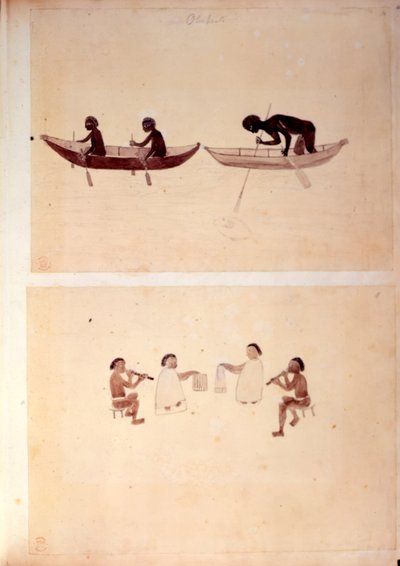 Add.15508 fol.10 आदिवासी मछली पकड़ते हुए, कैप्टन कुक की पहली यात्रा के चित्रण से द्वारा अंग्रेजी स्कूल