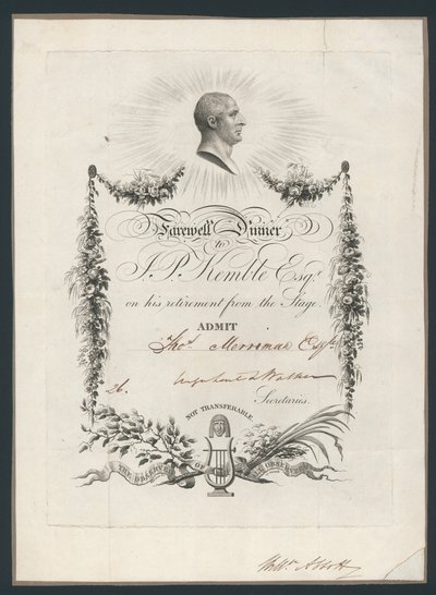 डिनर के लिए एडमिशन टिकट जॉन केम्बल्स को मनाने के लिए स्टेज से विदाई, 1819 द्वारा English School