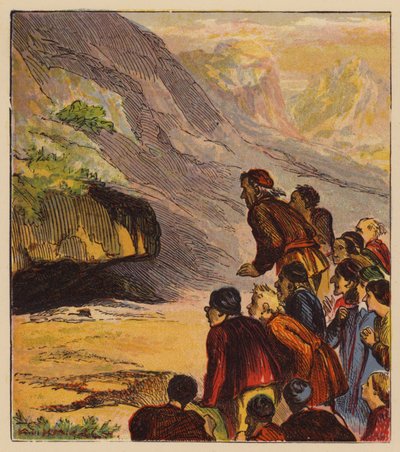 ईसप की दंतकथाएँ: प्रसव पीड़ा में पहाड़ (रंगीन लिथो) द्वारा अंग्रेजी स्कूल