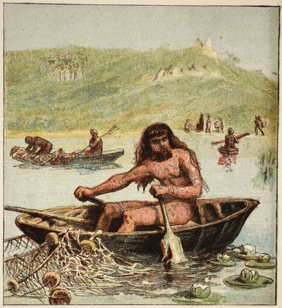 अपनी नाव, पब में प्राचीन ब्रिटान। १८९० (रंग लिथोग्राफ) द्वारा अंग्रेजी स्कूल