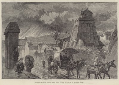 शान-सी, उत्तरी चीन में प्राचीन वॉच-टॉवर और माइल-स्टोन (उत्कीर्णन) द्वारा अंग्रेजी स्कूल