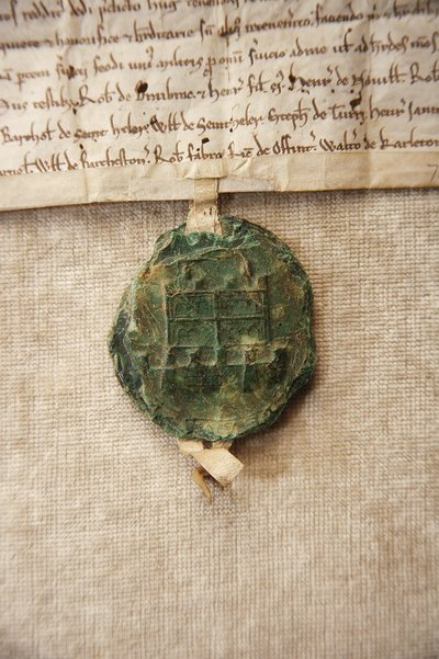 विलियम डी अल्बिनी IV, c.1267 (कागज और मोम) के लिए बनाई गई मूल महल की छवि वाली प्राचीन मुहर द्वारा अंग्रेजी स्कूल