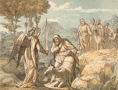 बिलाम और देवदूत (रंगीन उत्कीर्णन) द्वारा अंग्रेजी स्कूल