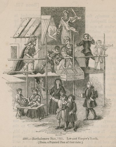 बर्थोलोम्यू फेयर, 1721; ली और हार्पर्स बूथ द्वारा अंग्रेजी स्कूल