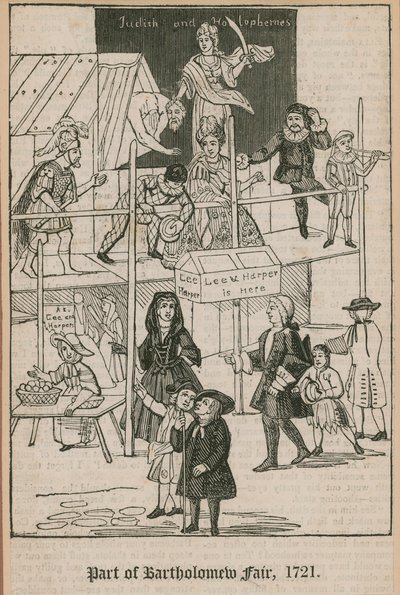 बर्थोलोम्यू फेयर, 1721; ली और हार्पर्स बूथ द्वारा अंग्रेजी स्कूल