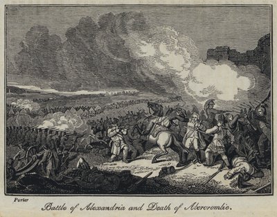 अलेक्जेंड्रिया की लड़ाई और एबरक्रॉम्बी की मौत (उत्कीर्णन) द्वारा अंग्रेजी स्कूल
