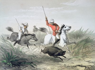 भारत में जंगली सुअर का शिकार करते ब्रिटिश सेना के अधिकारी द्वारा अंग्रेजी स्कूल