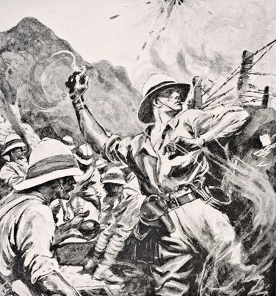 लंदन, 1916 में प्रकाशित &39;द वॉर इलस्ट्रेटेड एल्बम डे-डीलक्स&39; से ब्रिटिश लेफ्टिनेंट डब्ल्यूटी फोरशॉ वीसी द्वारा अंग्रेजी स्कूल