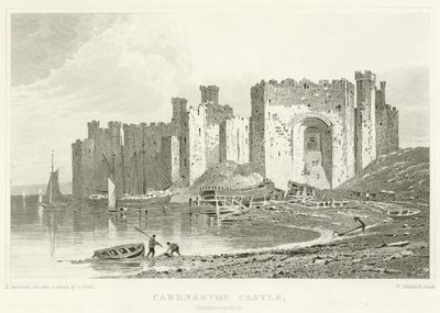 Caernarvon कैसल, Caernarvonshire (उत्कीर्णन) द्वारा अंग्रेजी स्कूल