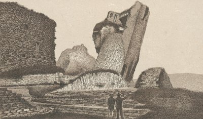 कैरफ़िली कैसल, लीनिंग टॉवर (लिथो) द्वारा अंग्रेजी स्कूल