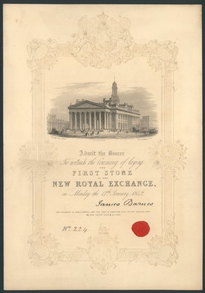 17 जनवरी 1842 को न्यू रॉयल एक्सचेंज, लंदन का पहला पत्थर बिछाने का समारोह द्वारा अंग्रेजी स्कूल