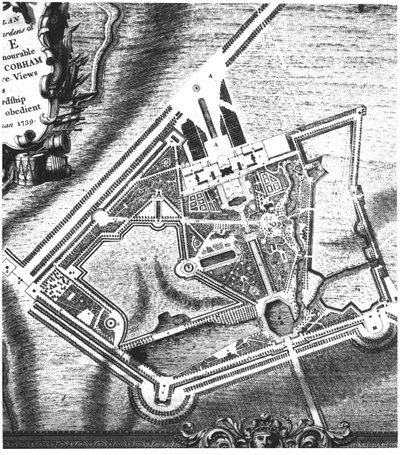 चार्ल्स ब्रिडेगेमन्स (fl.1713-38) स्टोव गार्डन के लिए योजना, 1739 में श्रीमती चार्ल्स ब्रिजमैन द्वारा प्रकाशित स्टोवे के विचारों पर एक पुस्तक से (बाद में विलियम केंट्स के लिए 140583 देखें) द्वारा अंग्रेजी स्कूल