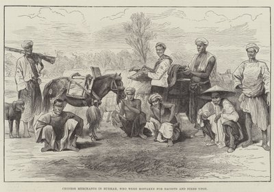 बर्मा में चीनी व्यापारी, जिन्हें गलती से डकैत समझा गया और उन पर गोली चलाई गई (उत्कीर्णन) द्वारा अंग्रेजी स्कूल