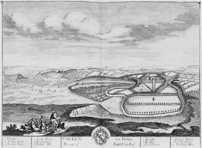 डरहम के पास कॉकेन, c.1710 (नक़्क़ाशी) द्वारा अंग्रेजी स्कूल