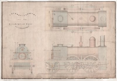 निर्माण ड्राइंग, 0-4-2 लोकोमोटिव और निविदा द्वारा आर। और डब्ल्यू। नागफनी और कं स्टेन्होप और टाइन कंपनी के लिए द्वारा अंग्रेजी स्कूल