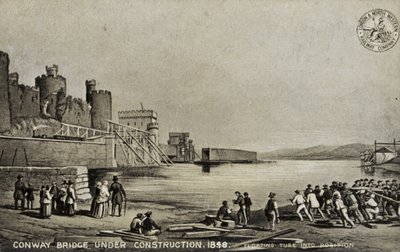 निर्माणाधीन कॉनवे ब्रिज, 1848 द्वारा अंग्रेजी स्कूल