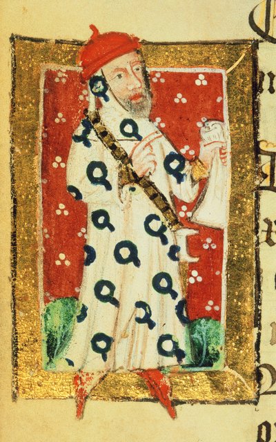 कॉट नीरो डी VII f.105v निगेल लोर्निंग, नाइट ऑफ द गार्टर, सेंट एल्बन एबे के बेनेफैक्टर्स बुक से, c.1380 (वेल्लम) द्वारा अंग्रेजी स्कूल