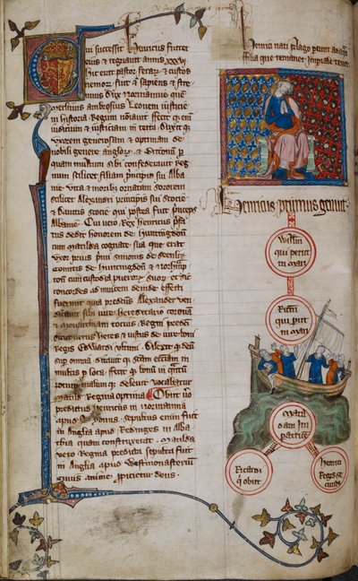 कॉटन क्लॉडियस डी. II, f.45v हेनरी I और उनके वंशज (वेल्लम) द्वारा अंग्रेजी स्कूल