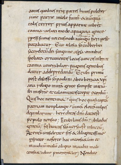 कॉटन वेस्पासियन ए. XIV, f.126v 793 में लिंडिसफ़र्ने पर वाइकिंग हमले पर संवेदना व्यक्त करते हुए अल्कुइन का पत्र (चर्मपत्र पर स्याही) द्वारा अंग्रेजी स्कूल