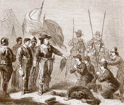 1649 में सेना में विद्रोह को दबाने वाला क्रॉमवेल द्वारा अंग्रेजी स्कूल