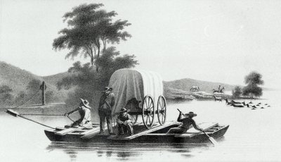1852 में प्रकाशित हावर्ड स्टैंसबरी द्वारा यूटा के ग्रेट साल्ट लेक की घाटी के अन्वेषण और सर्वेक्षण से हिरण क्रीक के पठार के मुंह का पार द्वारा अंग्रेजी स्कूल