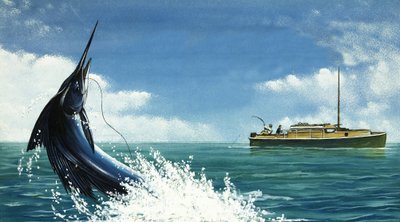 गहरे समुद्र में रहने वाले मछुआरे एक तलवार की नोक पर हुक करते हैं द्वारा अंग्रेजी स्कूल