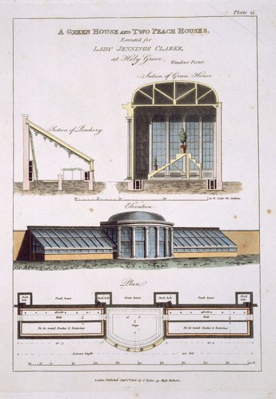 ग्रीन हाउस और दो पीच हाउस के लिए डिजाइन, 1806 द्वारा अंग्रेजी स्कूल